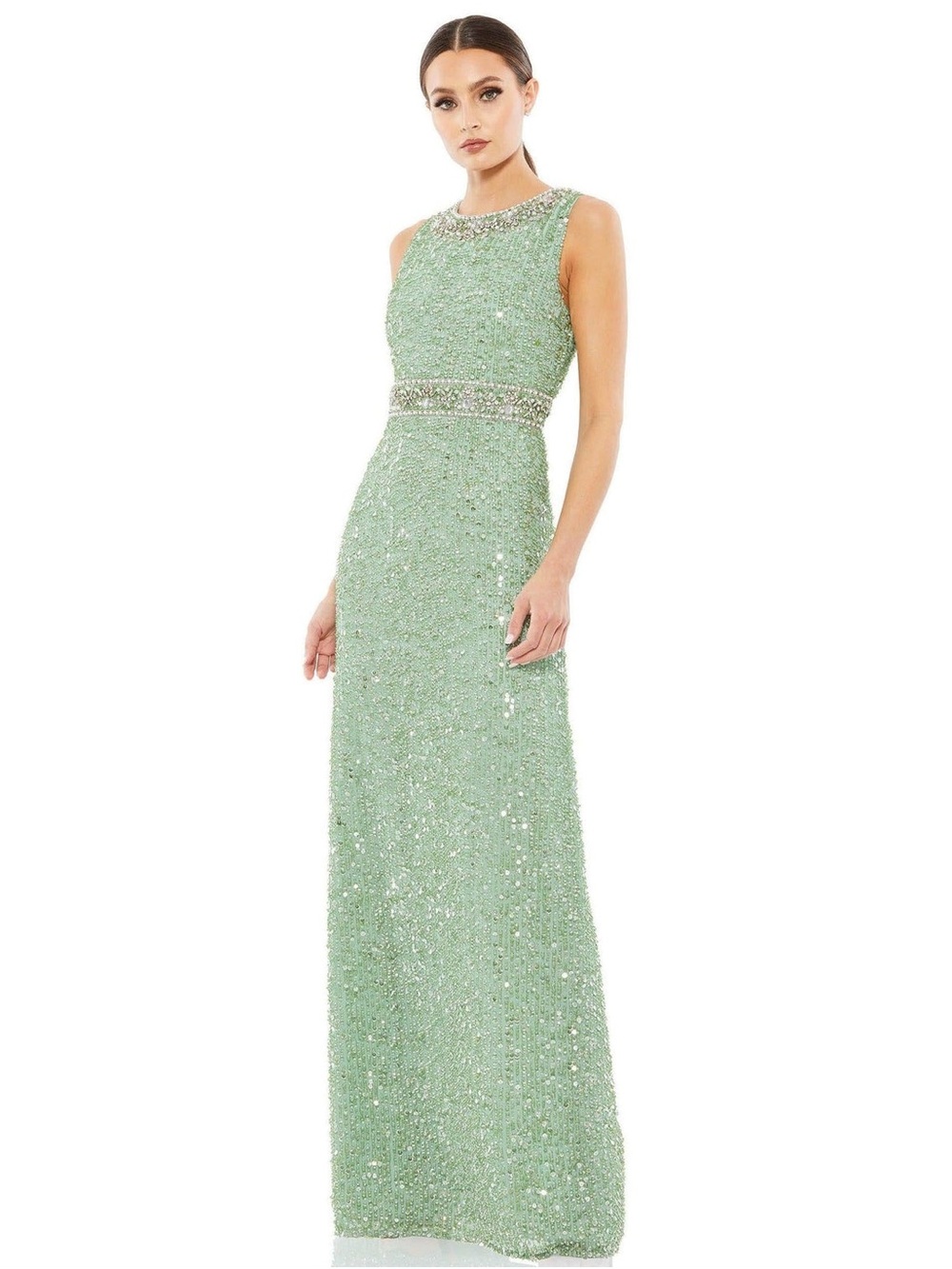 MAC DUGGAL Sequined and Pearl Dress